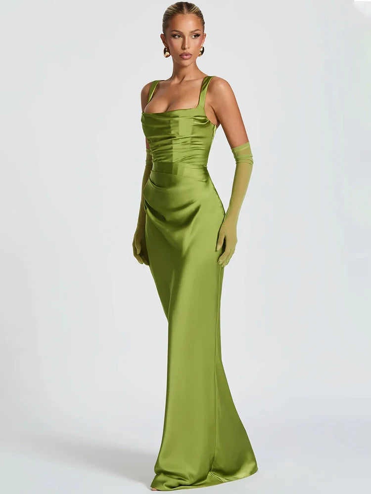 4 Colors  Satin Backless UK Size Sexy Luxury Maxi Dress Women Elegant Halter Off-Shoulder Sleeveless Lace-Up Bodycon Evening Wedding Guest Business Party Celebrity Long Dresses.