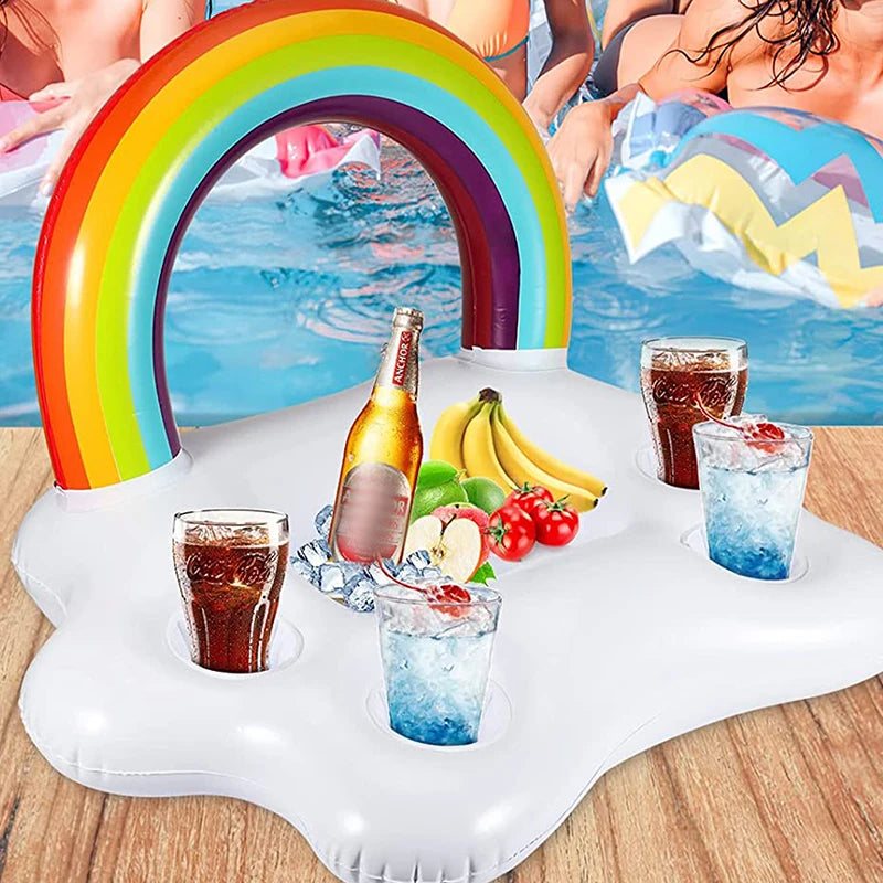 Floating Table Summer Party Bucket Rainbow Cloud Cup Holder Swimming Pool Inflatable Bed Float Beer Drinking Cooler Bar Beach