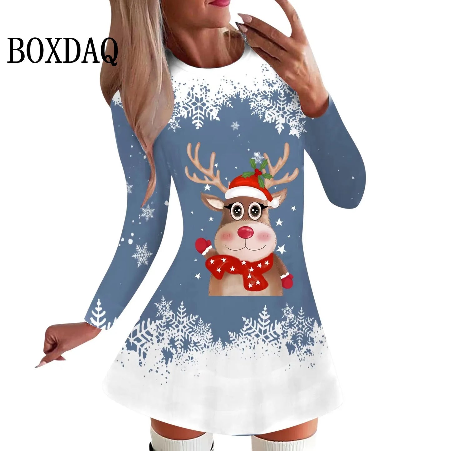 NEW Arrivals  Christmas New Year Eve Elk Dress S-3XL 5 Types Women Christmas Snowflake Dress Winter Warm Long Sleeve A-Line Mini Dresses Xmas Holiday Party Clothes Ladies Streetwear Girls Casual Fashion Clothing Supplies