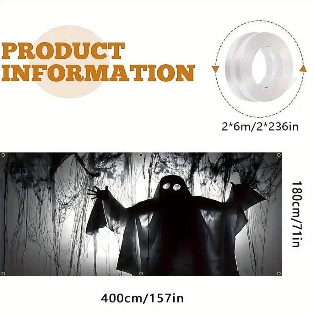 Happy Halloween Ghost Garage Door Banner - Large, Indoor and Outdoor Decor with Scary Murals, Perfect for Home and Party