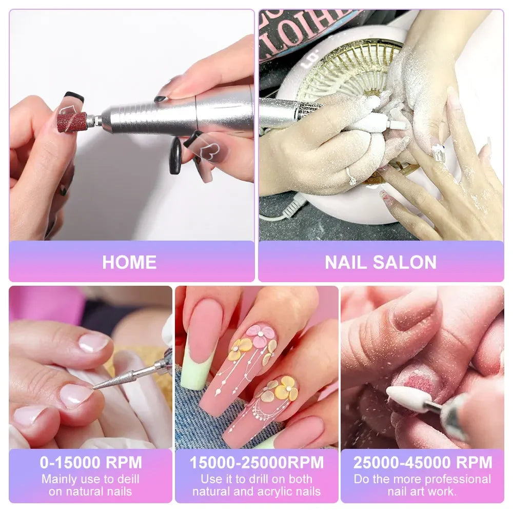 NEW Arrivals Rechargeable Nail Drill Machine with LCD Display Low Noise, Professional Nail Polish Grinder Nail Accessories Set Hot Sales Manicure Pedicure Devices Nail Care Tools Set Cosmetics Supplies