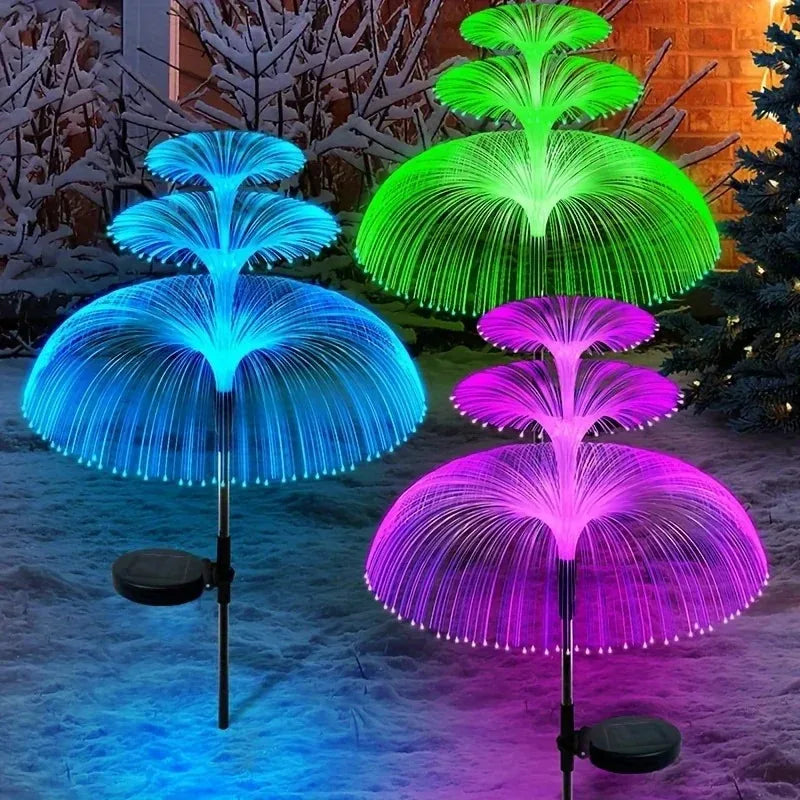 3/5 Layers Outdoor Solar Jellyfish Lights - Waterproof 1-5 Layer Fiber Optic Decor for Garden Pathway, Lawn Patio Landscape Lighting