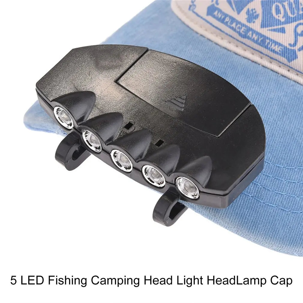 Clip Cap Light Practical Head Lamp 5 LED Head Light Night Fishing Light Lamp Hat Light Cap For Camping Fishing