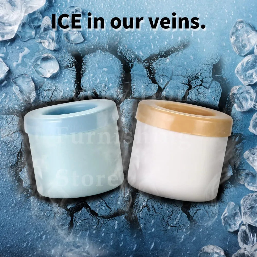 2 PCS Set Ice Bucket & Maker, Round Silicone Mold with Quick Freeze Tray, Food Safe Ice Cube Container for Party & Household Home Drinkware Accessories Barware Supplies.