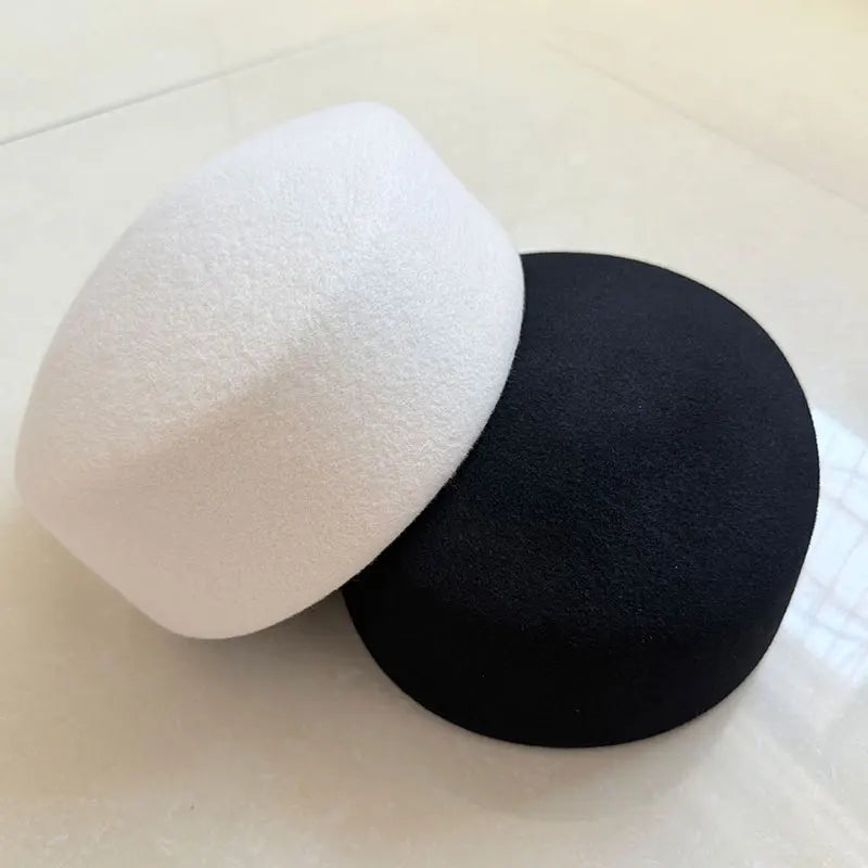 12 Colors Uzbekistan Retro Flight Attendant Ball Hat Women's 100% Wool Felt Beret Party Charming Hat Wedding Cocktail Party Medicine Box Hat