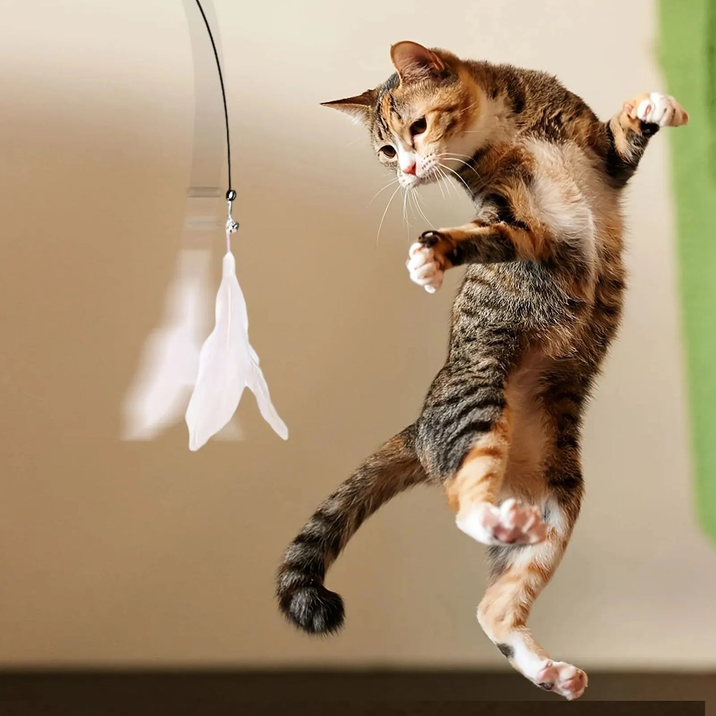 Cat Teaser Toy - Interactive Bell & Feather Wand - Long Suction Cup Pole for Exciting Playtime Adventures - Ultimate Cat Toy Pets Accessories