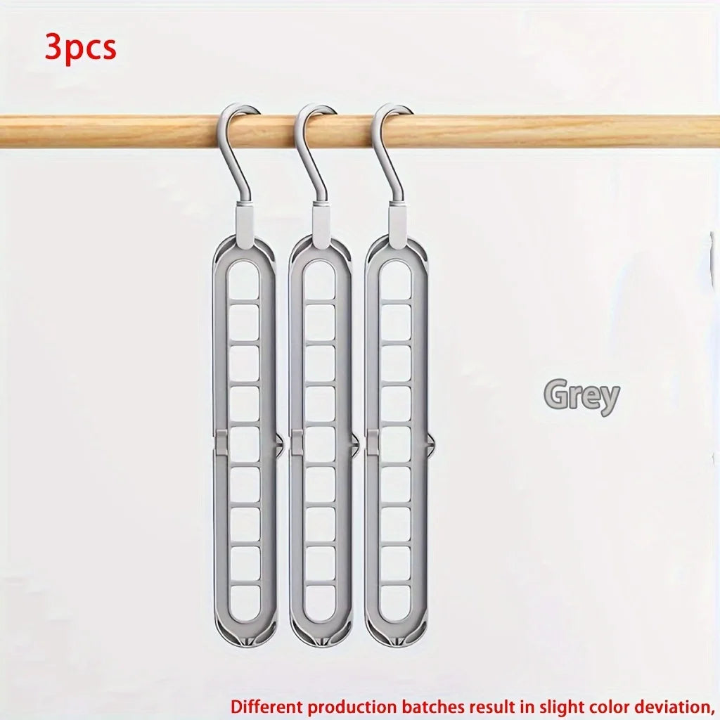 3 PCS Set, Plastic 9-Hole Foldable Hangers, Heavy Duty Space Saving Clothes Organizer Hangers, For Room, Closet, Wardrobe, Drying Racks Home Clothing Accessories
