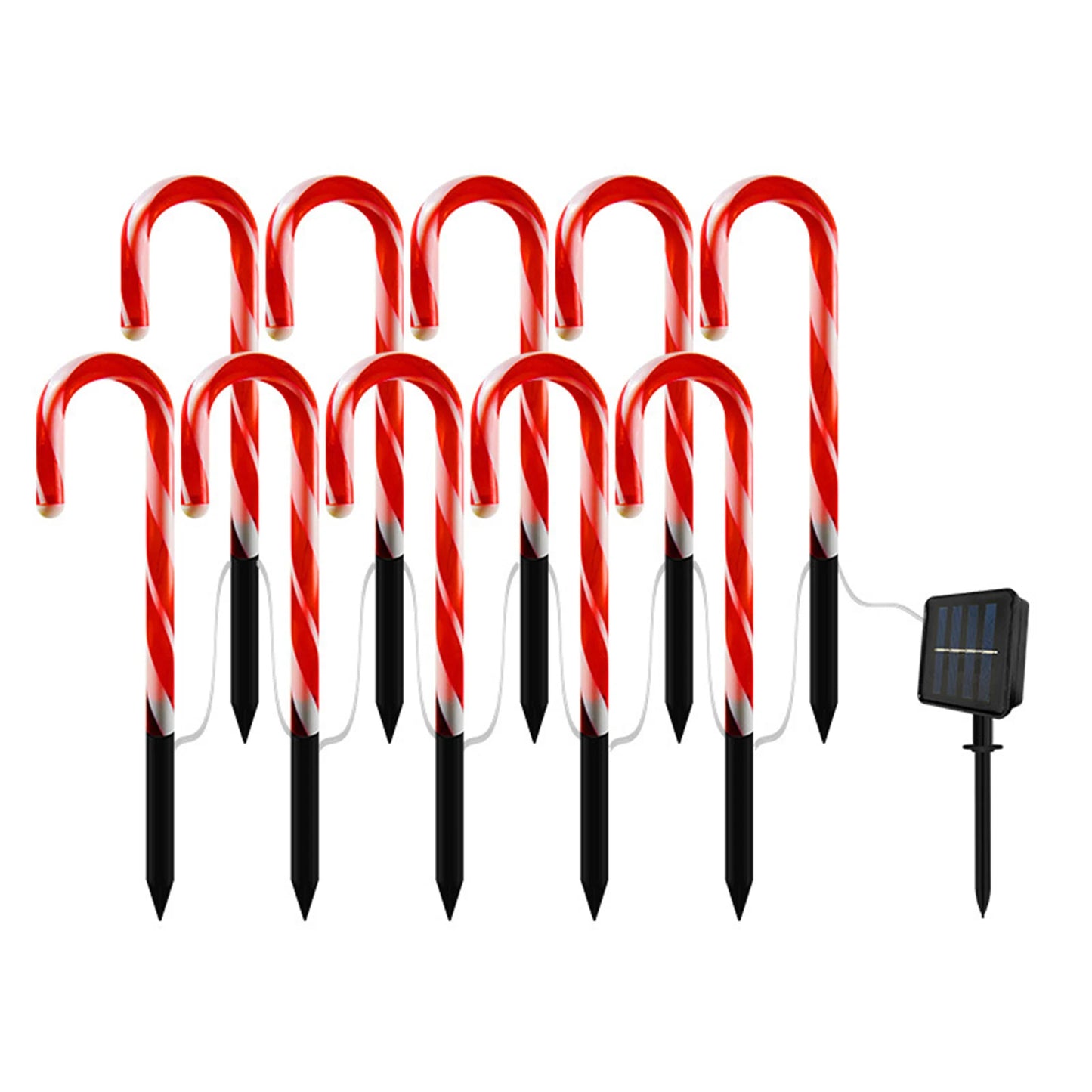 5-10 PCS Set Festive Solar LED Candy Cane Pathway Lights For Outdoor Cane Cru-tch Christmas Garden Courtyard New Year Eve Decoration