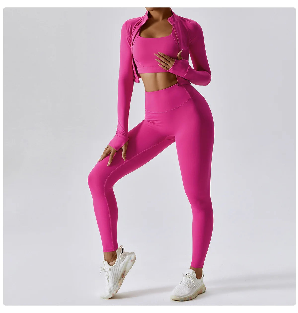 3PCS Yoga Set Women Workout Sets Sportswear Gym Clothing Fitness zipper Long Sleeve High Waist Leggings Sports Suits Yoga Suit