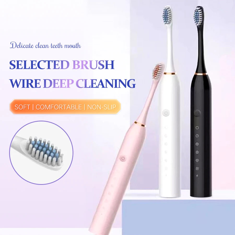 Electric Ultrasonic Toothbrush Set Six Speed Mode Home Soft Hair USB Charging Waterproof Adult Tooth Cleaner Automatic Couple Set- Adults Oral Hygiene Accessories