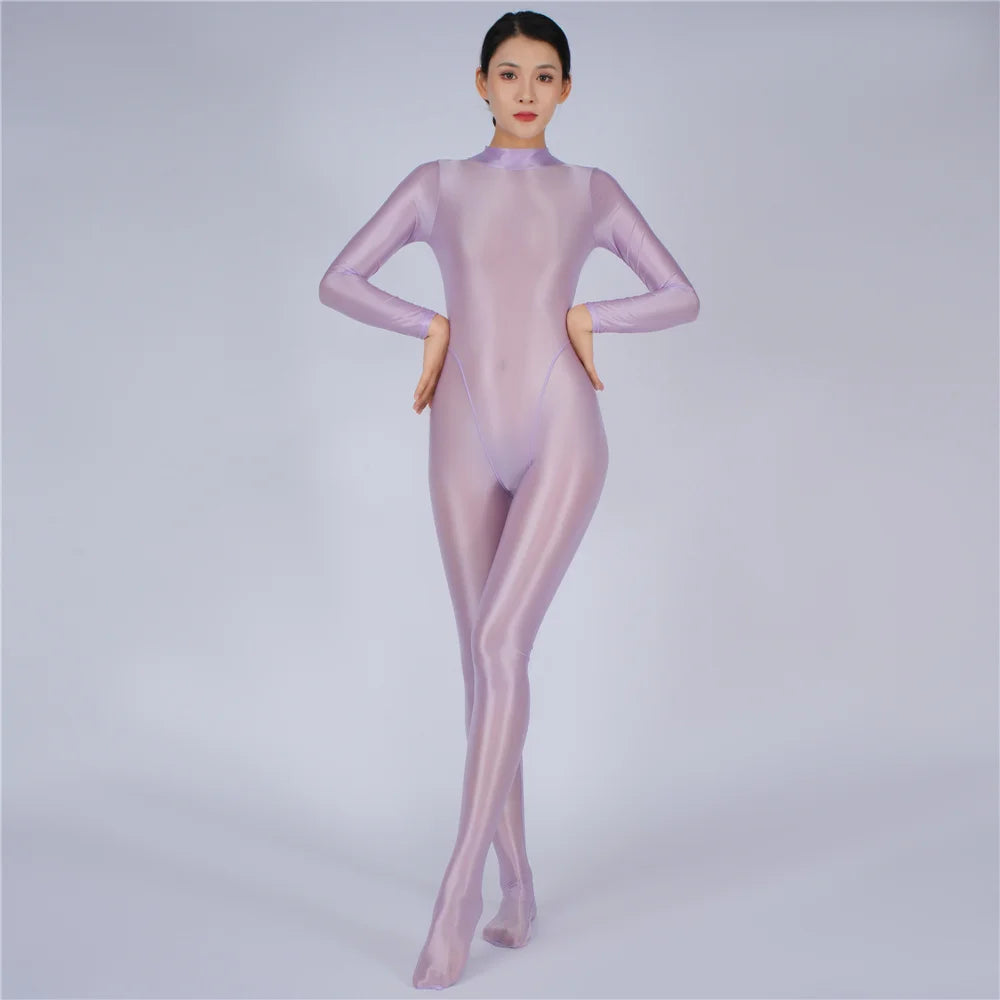 8 Colors M-3XL UK Plus Size Sexy Women Yoga Shaper Tight Dance Wear Oil Glossy Shiny Elastic Bodysuit Sheer See Through Rompers Jumpsuits Candy Color Leotard Tights