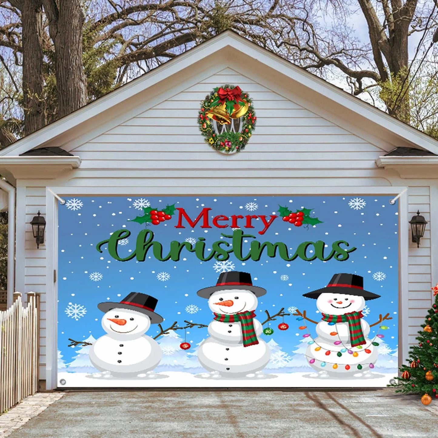 Christmas Decoration Outdoor Garage Door Banner Merry Christmas Garage Door Cover Home New Year Decor Backdrop Wall Background