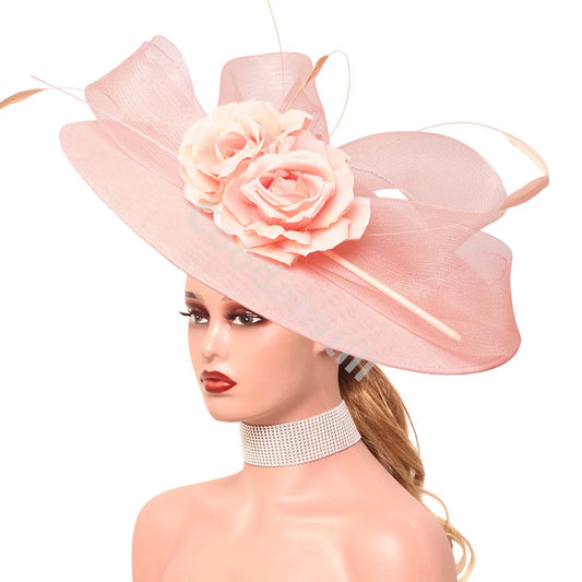 15 Colors Flower Big Royal Ascot Race Ladies Fascinator Luxury Hat Elegant Women Evening Wedding Party Business Dinner Opera Concert Red Carpet Headpiece Bride Wedding Headwear Apparel Accessories