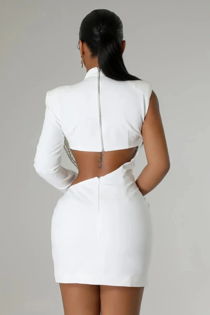 NEW Luxury Women Female White Full Sleeve Elegant O-neck Mini Dress Summer Evening Beach Party Pearl String Sexy Streetwear  Night Club Party Dresses Girls Ladies Luxury Fashion Clothing Supplies