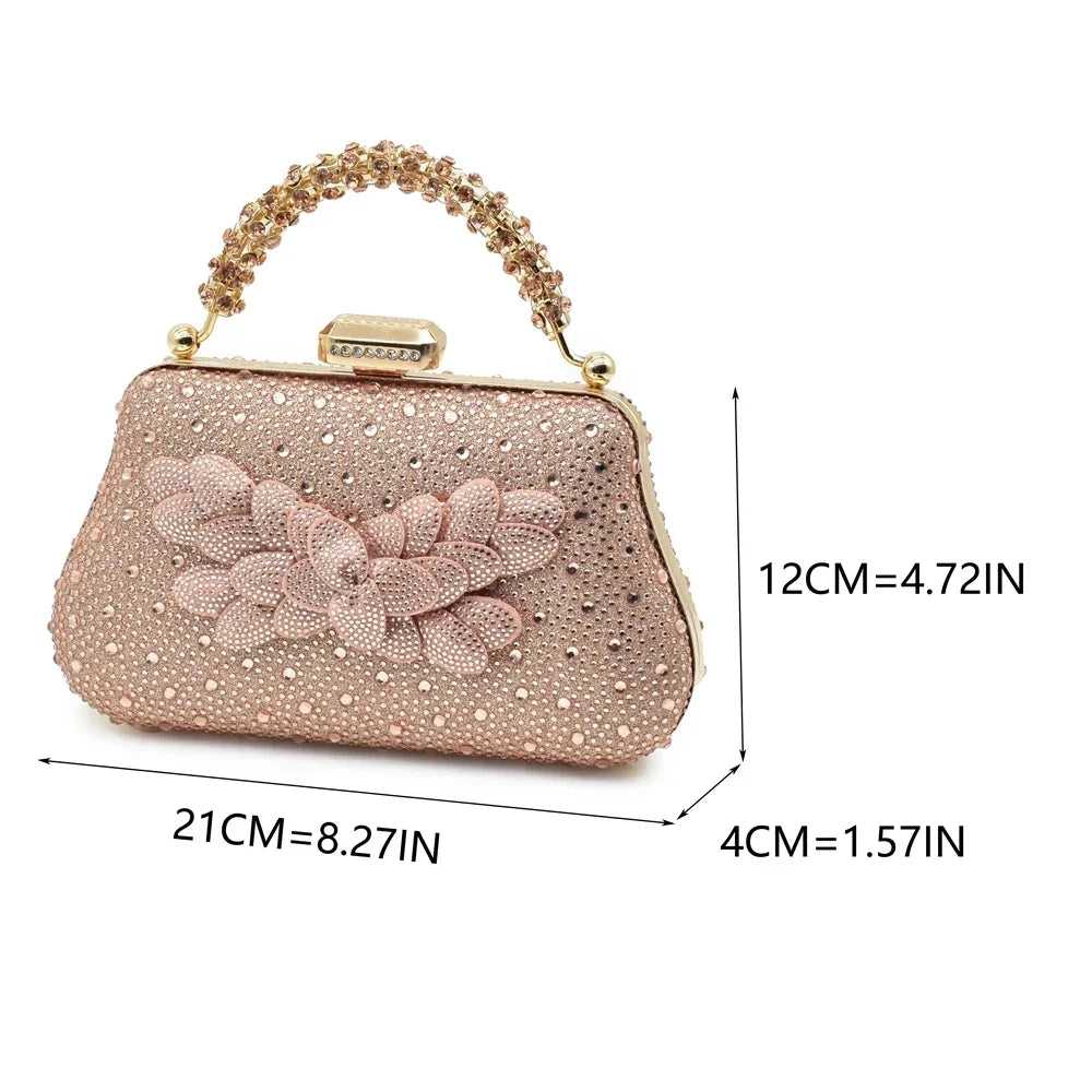 New Arrival 5 Colors Italian Women Heel Party Luxury Wedding Guest Handmade Matching Shoes and Bag Set Rhinestones Handbag Italian Design Luxury Wedding Shoes for Bride Evening Party Shoes