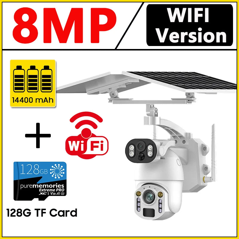 NEW 4K 8MP 50X Optical Zoom Solar Camera 4G Sim/Wi-Fi PTZ Dual Lens Recording Humanoid Tracking Outdoor Waterproof IP Security Camera Home Office Factory Anti-Burglary Systems