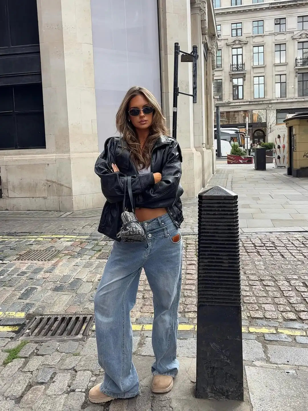 UK Size Black Leather Biker Jacket Women's High Neck Long Sleeves Short Lapel Zip-up Ribbed Cuffs Autumn Winter Spring Daily Commute Street Coat