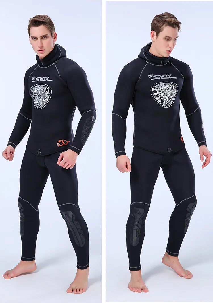 5MM Neoprene Top Quality Professional Hooded Wetsuit Men Tops Pants Diving Scuba Suit Equipment Underwater Snorkeling Fishing Spearfishing Kitesurf Swimwear Wetsuit Water Sports Apparel Suit