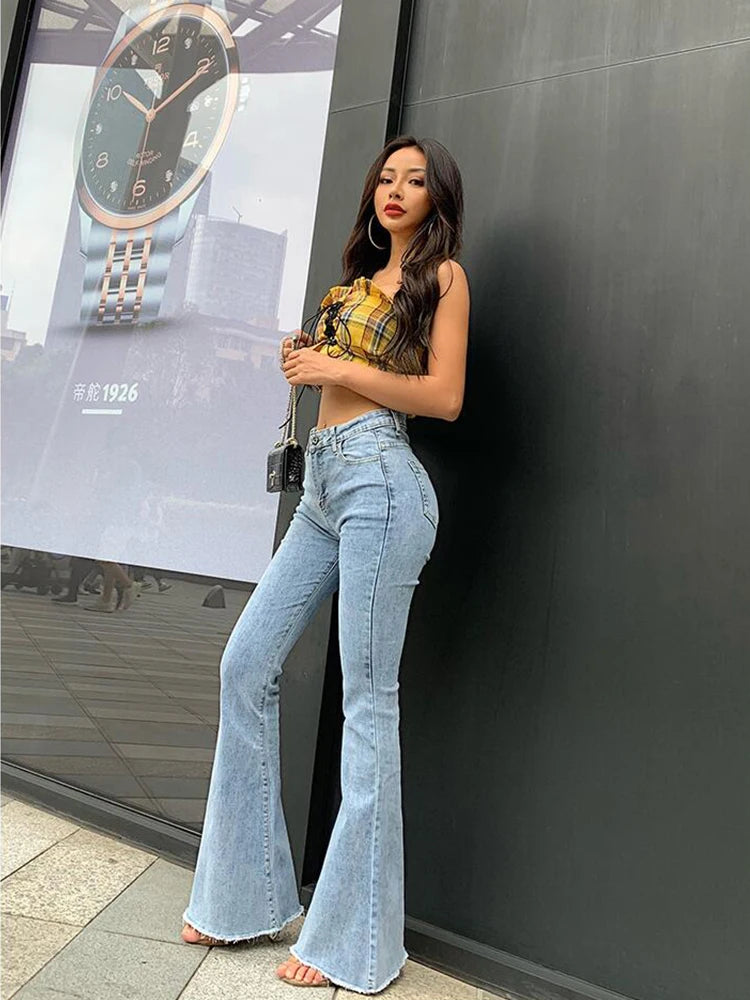 NEW Arrivals 3 Colors Ladies Jeans Trousers Retro High Waist Stretch Pants Fashion Tall Thin Street Skinny Flare Denim Pants S-XL Girls Casual Fashion Apparel Accessories
