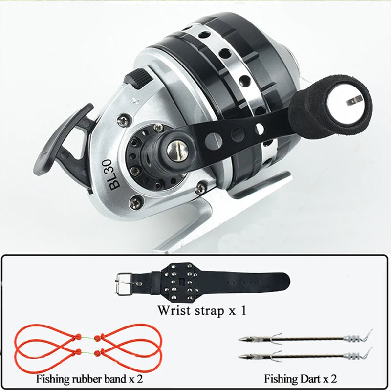 NEW KIT 3 Colors 6 PCS SET Closed Reel BL30 Fishing 4+1BB 3.6:1 High Speed Gear Ratio Slingshot Closed Metal Spinning Hand Wheel Outdoor Bow Hunting Fishing with PE line 45M Lake River Fishing Accessory Sets