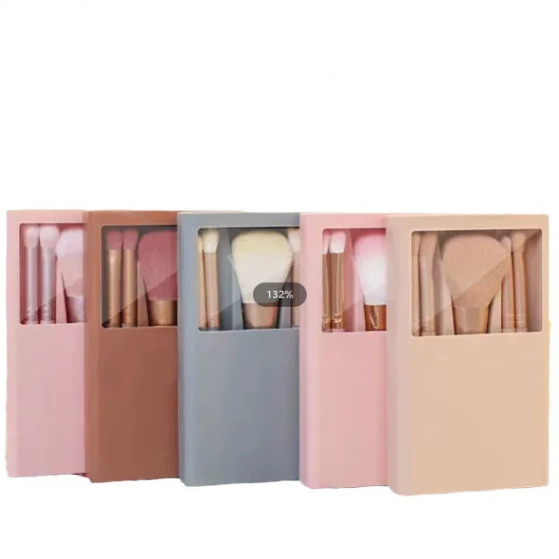 NEW Arrivals 5 PCS Set Mirror Box with Skylight Powder Brush Concealer Blush Super Soft Brush Boxed Mini Portable Ladies Outdoor Travel Business Trip Dinner Make-Up Sets