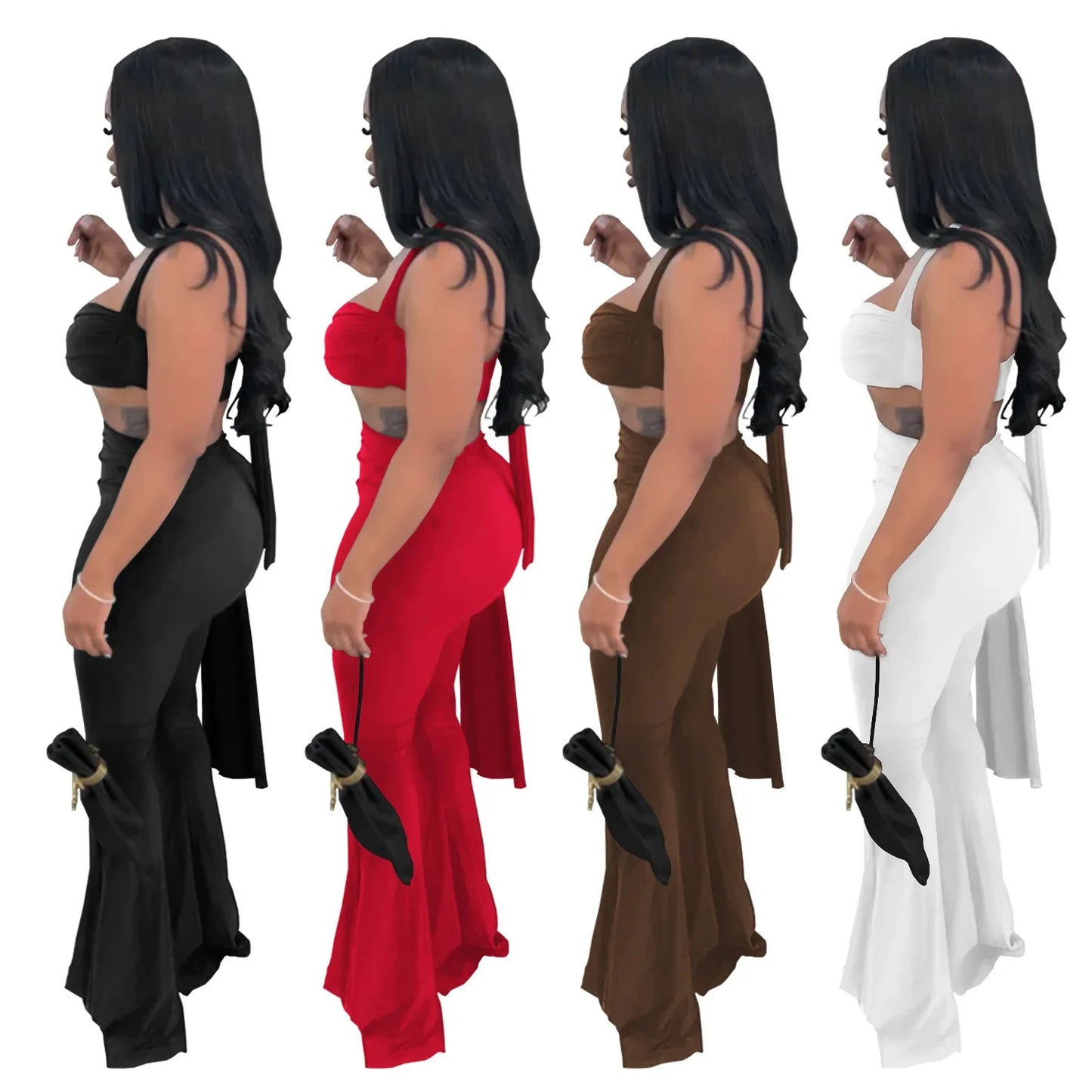 2 PCS Set S-2XL Fashionable C7485 Cross-Border Sexy Summer Strapless Long Pants Set Women's Polyester Fiber Clothing