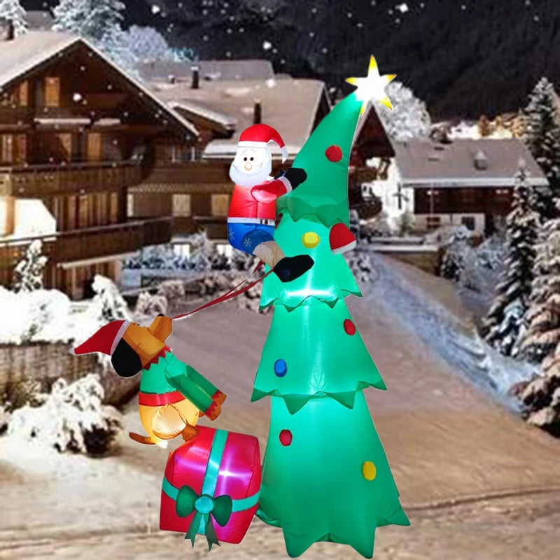 2.1M/6.9FT Christmas Decor Inflatable Dog Bites Santa Claus Build-in LED Lights Xmas Party Indoor Outdoor Scene Layout Ornament