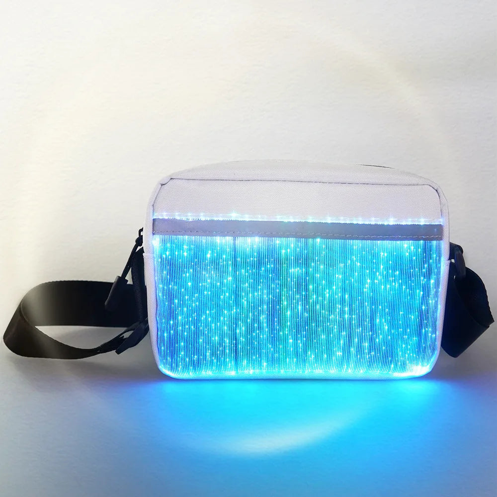 NEW Arrivals Female Ladies Luminous Reflective Lights Crossbody Bag LED Colorful Single-Shoulder Bags High Street Optical Fiber Fabric Square Evening Rave Party Night Club Purse Bags Women Girls Luxury Fashion Apparel Accesso