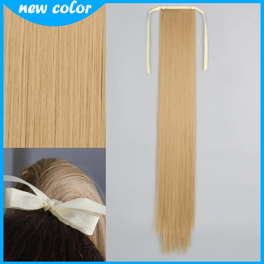 NEW  Synthetic Long Straight Wrap Around Clip In Ponytail Hair Extension Can Be Permed Heat Resistant Pony Tail Fake Hair