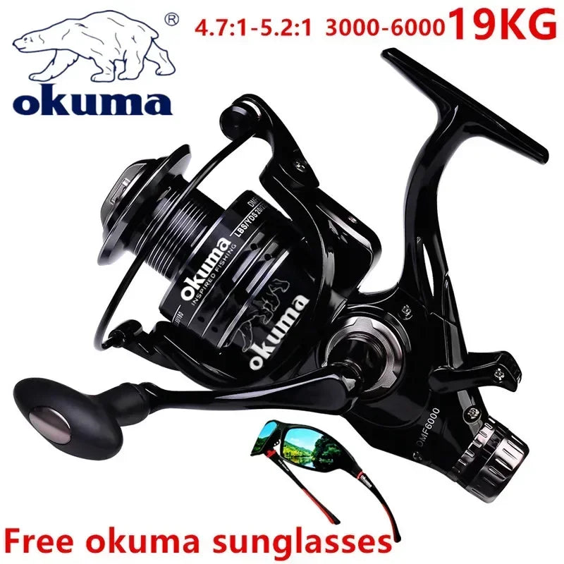Original Okuma All Metal Wire Cup Professional Spinning Reel Fishing Boat 5.2:1 4.7:1 Rotating Drum 19KG Resistance Rotating Drum Fishing Drum 3000-6000 Series Lake River Ocean Fishing Accessories