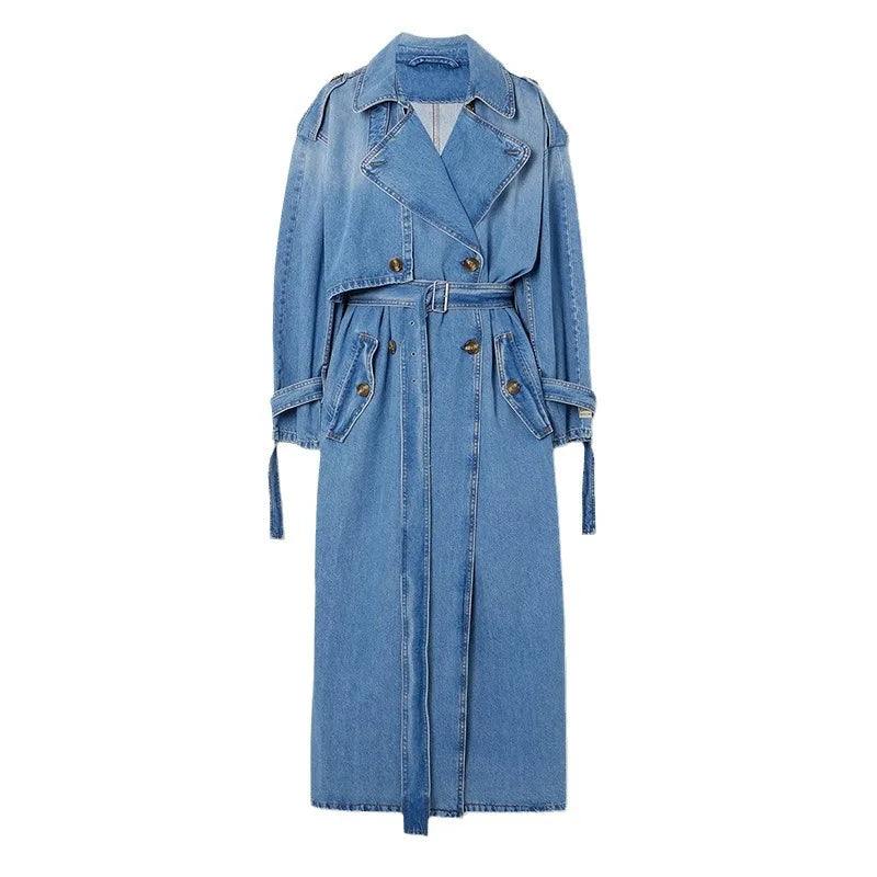 Tannt Women Trench Coat Double Breasted Bandages Denim Windbreaker Coats Fashion Vintage Long Winter Overcoat For Women 2023 New
