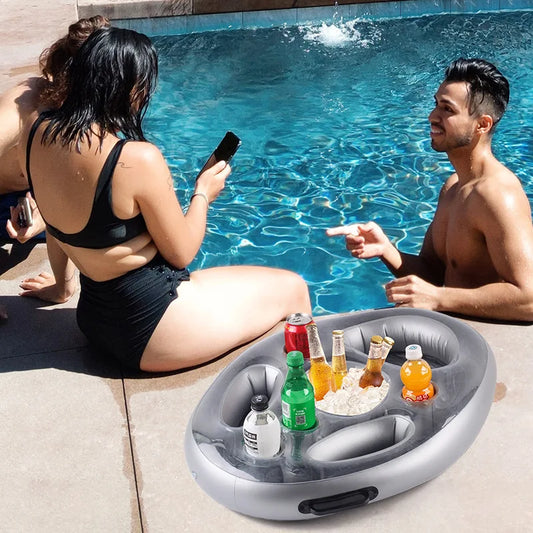 NEW 3 Colors  Inflatable Ice Bar Swimming Pool Beach Party Drink Cup Holder PVC Inflatable Fruit Tray Multifunctional Water Inflatable Cup Holder Summer Holiday Supplies