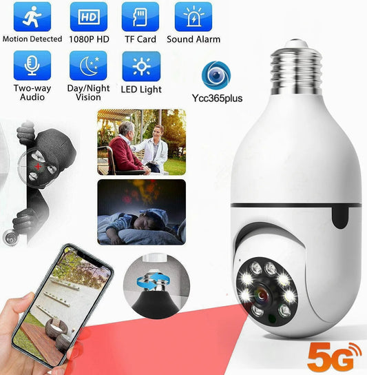 YCC365 5G Wifi 1080P E27 Bulb Surveillance Camera Indoor 4X Digital Zoom AI Human Detect Full Color Night Vision Wireless Camera