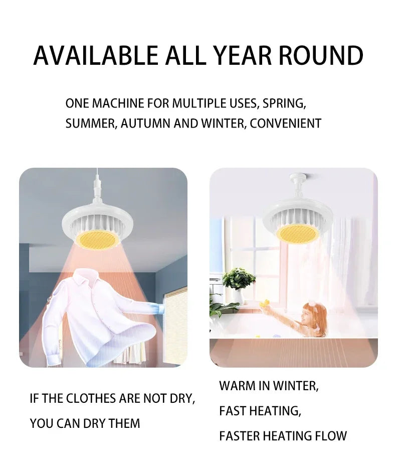 NEW Arrivals Whole House Heating 600W High-Power Remote Control Warm Air Lamp Dimming E27 Spiral Save Energy  Electric Heater Fan Light Ceiling Fan Light