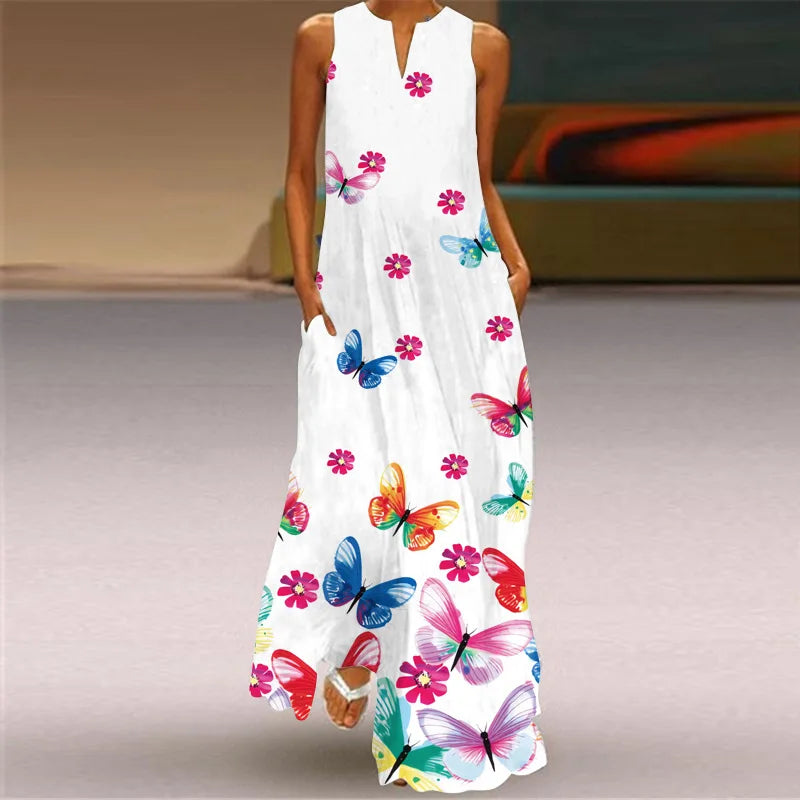 Plus Size Italian M - 5XL Summer Long Dress Women's Elegant Robe  Party Sleeveless  Casual Sundress Vintage