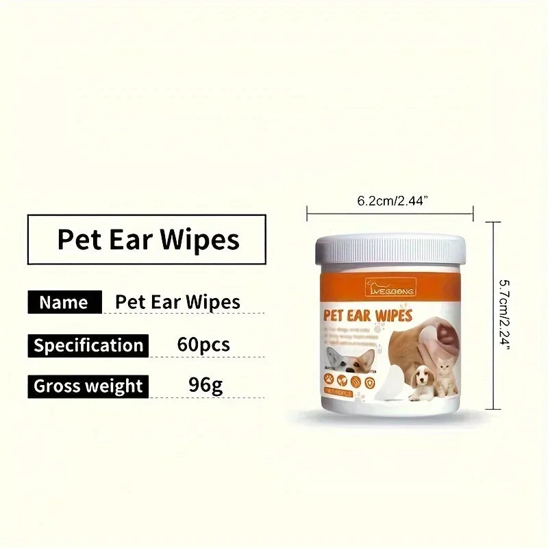 60pcs Pet Ear Wipes, Pet Teeth Eye Cleaning Wipes, Ear Wipes for Dogs and Cats Grooming Supplies Wet Wipes  Cat Hygiene