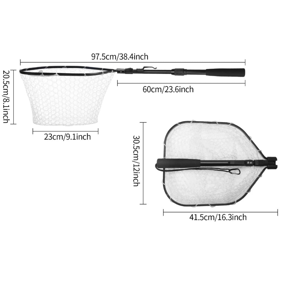 Fishing Landing Net Aluminum Alloy Durable Telescoping Extend to 190cm/130cm/55cm Folding Mesh Safe Fish Catching Releasing Fishing Accessory Sets