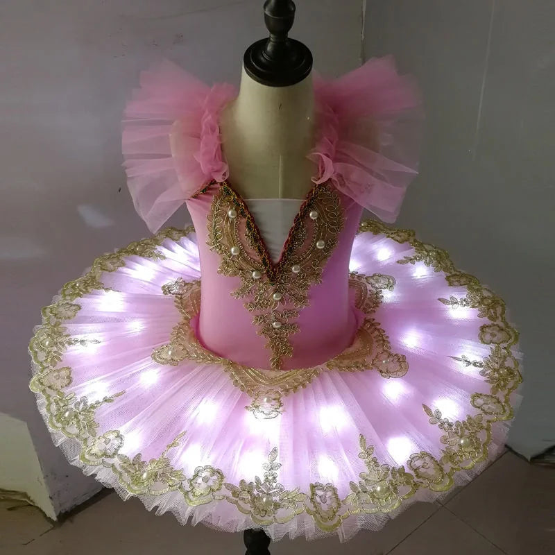 NEW Arrivals Adults/Girls Height 90-170CM Professional Tutu Ballet Led Light Swan Lake Ballerina Pancake Tutu Girl Women Adult Child Ballet Dress Women Kids Dance Costumes