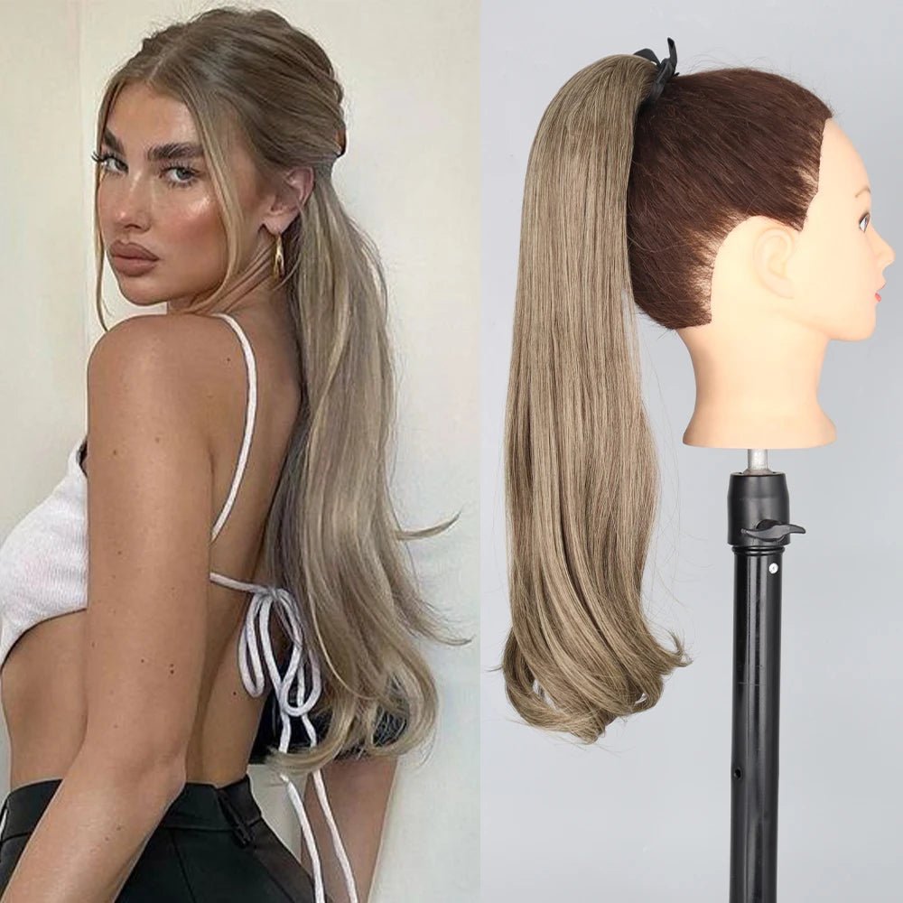 NEW  Synthetic Long Straight Wrap Around Clip In Ponytail Hair Extension Can Be Permed Heat Resistant Pony Tail Fake Hair