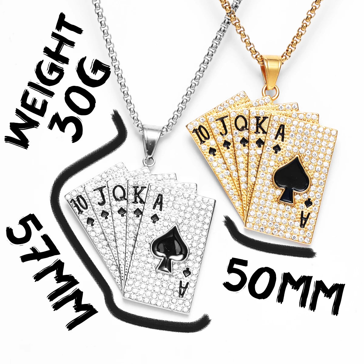 For Poker Lovers Lucky Poker Rhinestones Flush Gemstone Men Necklaces With Pendant Stainless Steel Jewelry Women Punk Hip Hop Accessories Gifts