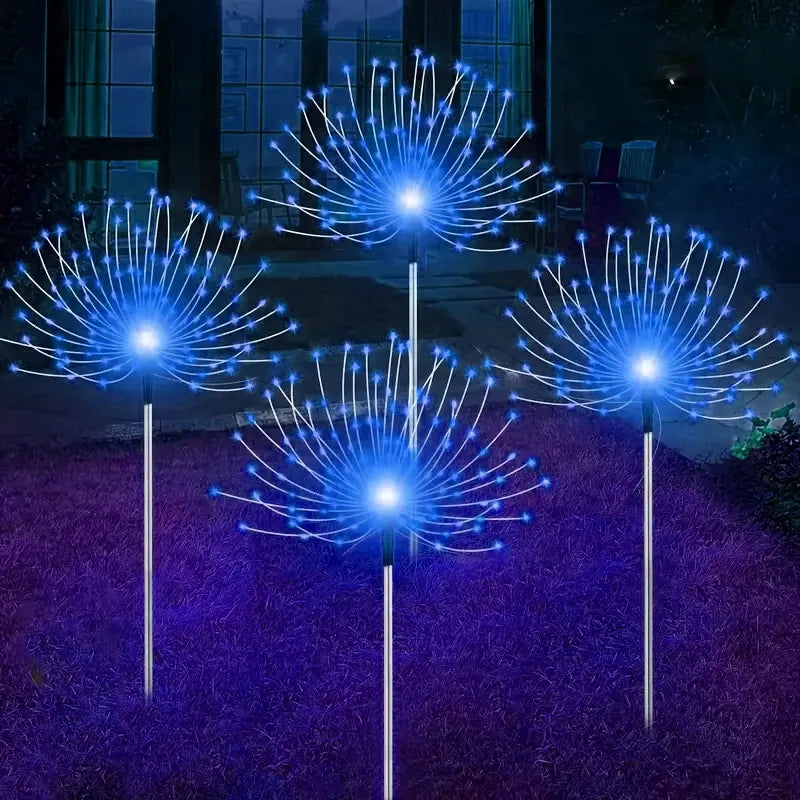 NEW Arrivals 4PCS Set Solar Garden Lights 200LED Waterproof Outdoor Lighting with Installation Hardware Firework Lights for Pathway Lawn Christmas Holiday Decoration Supplies