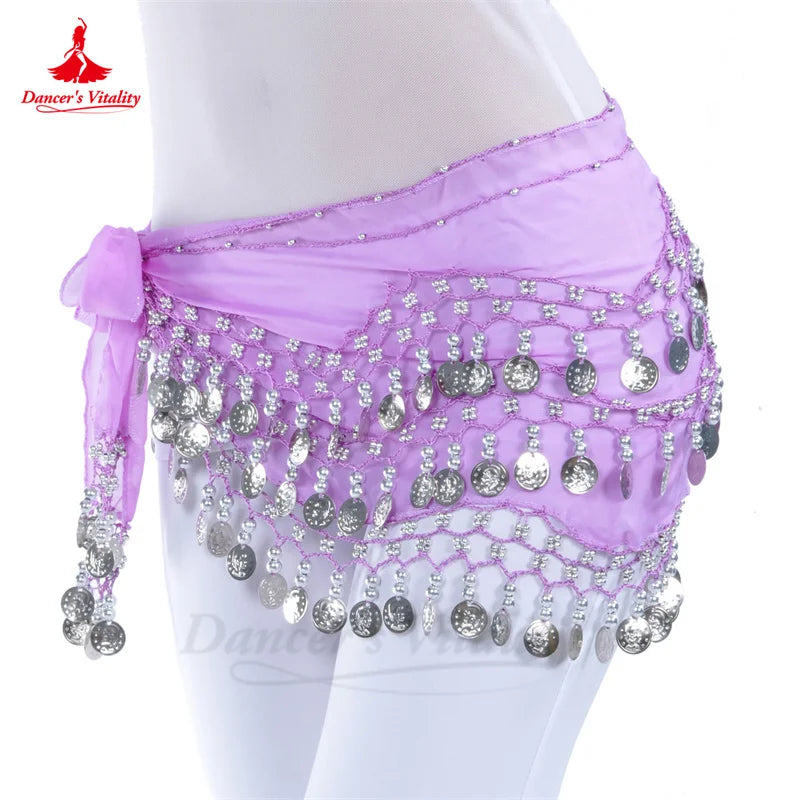 NEW Arrivals Belly Dance Belt for Women Chiffon Gold Coins Oriental Dancing Wear Accessories Girl's Chiffon Silver Coins Belly Dance Hip Scarf