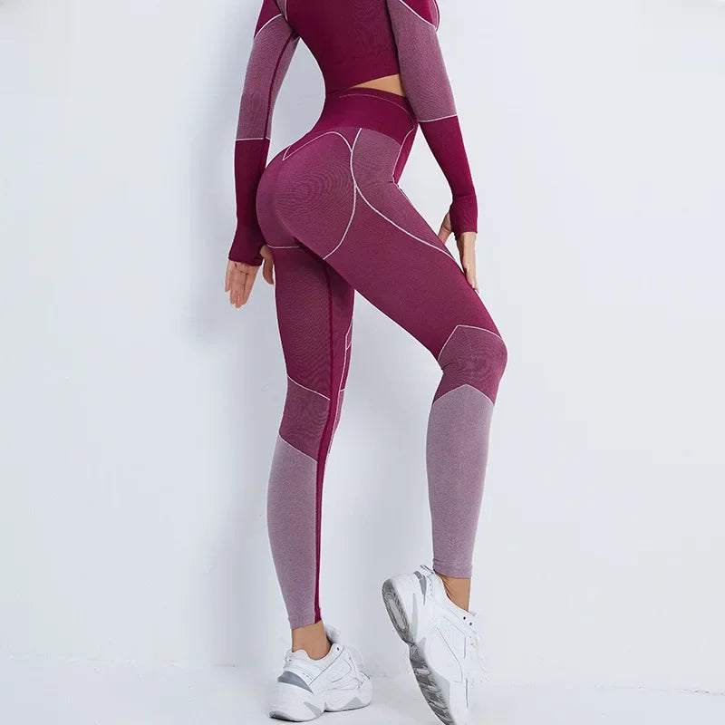 Fashionable Fitness Suit Long Sleeve High-Waisted Yoga Pants Cross-border European American Best Seller Sportswear