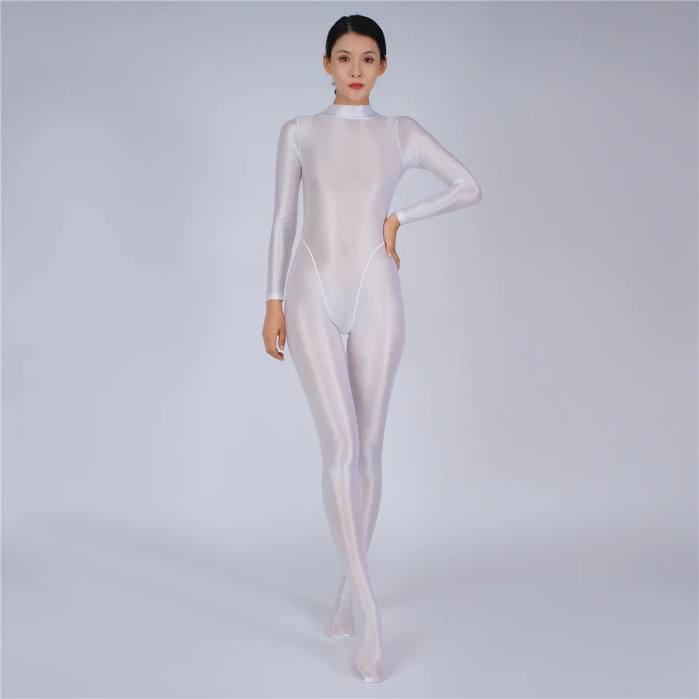 8 Colors M-3XL UK Plus Size Sexy Women Yoga Shaper Tight Dance Wear Oil Glossy Shiny Elastic Bodysuit Sheer See Through Rompers Jumpsuits Candy Color Leotard Tights