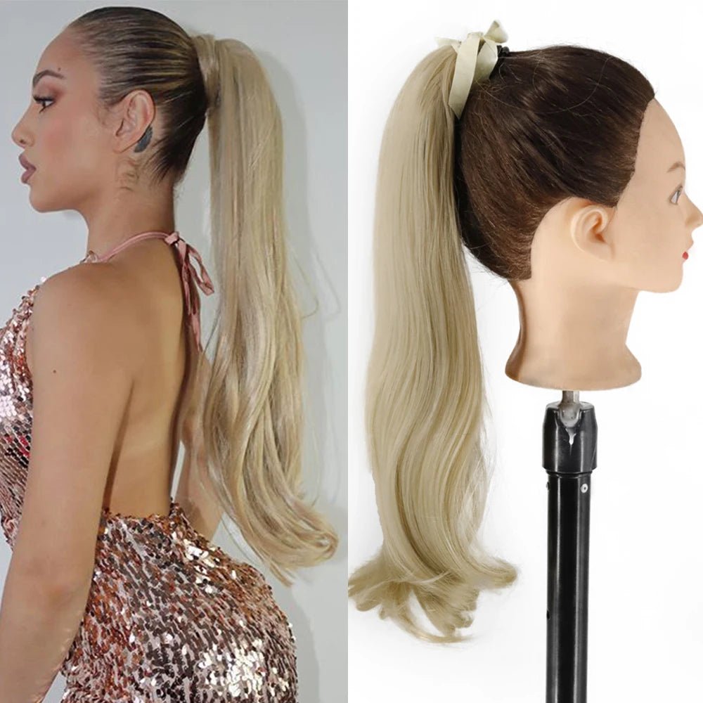 NEW  Synthetic Long Straight Wrap Around Clip In Ponytail Hair Extension Can Be Permed Heat Resistant Pony Tail Fake Hair