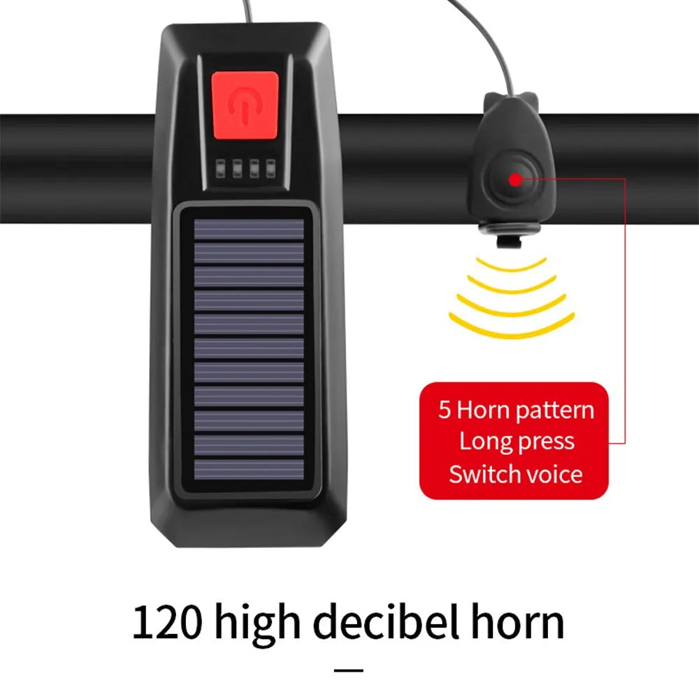 Solar Bicycle Light USB Rechargeable Power Display MTB Mountain Road Bike Front Lamp with Horn Flashlight Bicycle Light