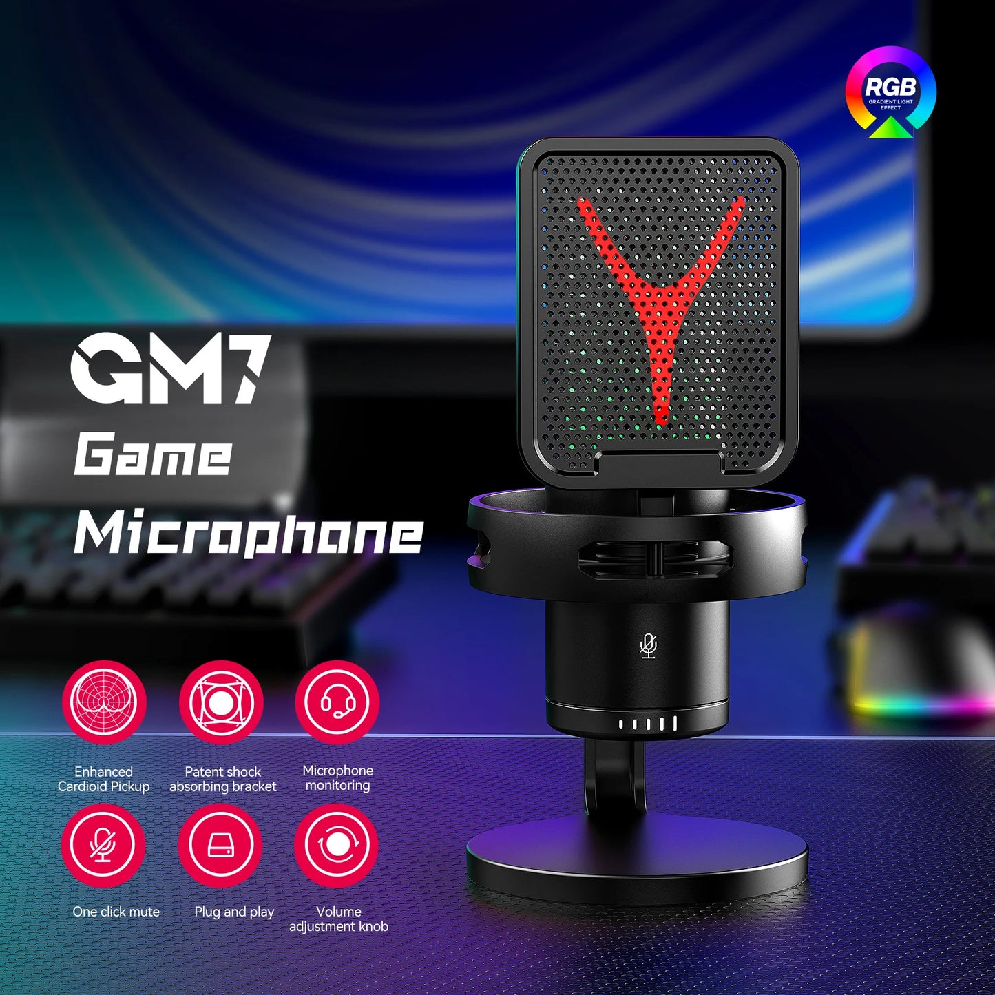 NEW Arrivals Gaming Microphone Professional Condenser Mic PC Laptop Computer Mike RGB USB Wired Studio Streaming Podcast Gamer Karaoke PC YouTube Tik-Tok Kit Electronics Accessories Supplies