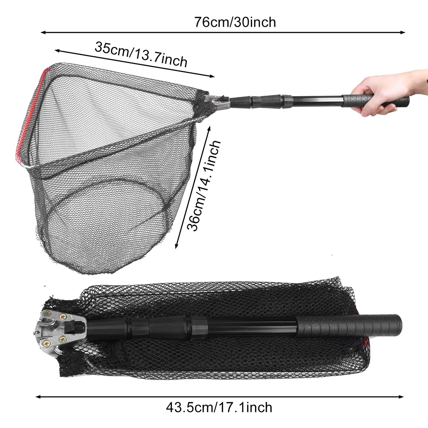 Fishing Landing Net Aluminum Alloy Durable Telescoping Extend to 190cm/130cm/55cm Folding Mesh Safe Fish Catching Releasing Fishing Accessory Sets