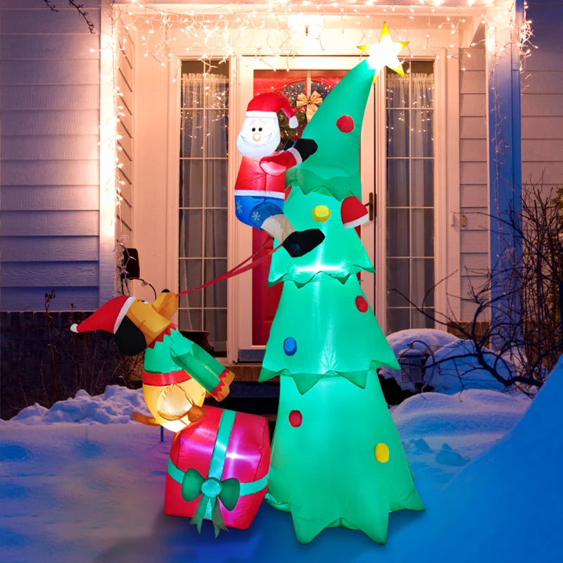 2.1M/6.9FT Christmas Decor Inflatable Dog Bites Santa Claus Build-in LED Lights Xmas Party Indoor Outdoor Scene Layout Ornament