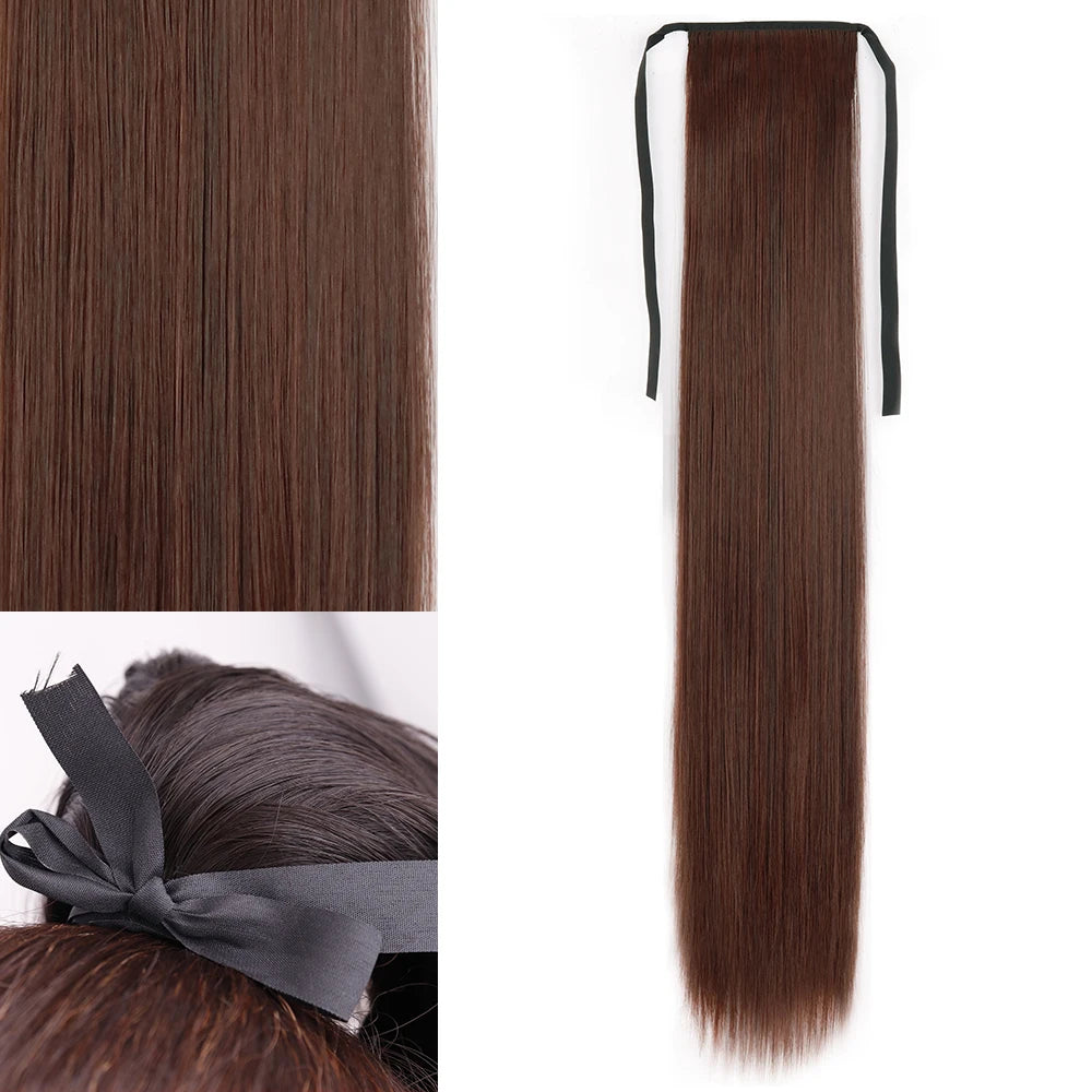 NEW  Synthetic Long Straight Wrap Around Clip In Ponytail Hair Extension Can Be Permed Heat Resistant Pony Tail Fake Hair